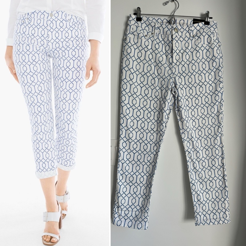 Chico’s Women’s Size 6 So Slimming Trellis Tile Girlfriend Crops Pants NEW